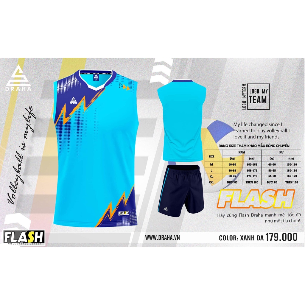 Bộ quần áo bóng chuyền sát nách  DRAHA FLASH chất liệu vải mè cao cấp công nghệ độc quyền Diamond Cool