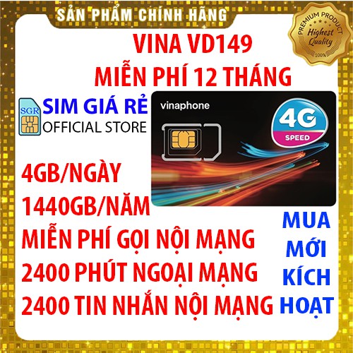 SIM 4G 1 NĂM VINAPHONE VD149, U1500, FCLUB, VD89, FHAPPY - 4G VINA TRỌN GÓI KHÔNG NẠP TIỀN XÀI THẢ GA - SIM GIÁ RẺ