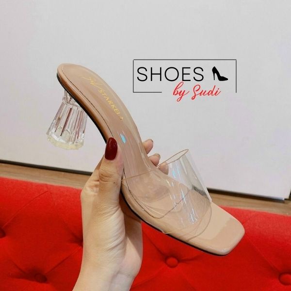 Giày cao gót nữ SUDI - SD024_AJFđế trong suốt cao 5 phân có quai trong suốt sang chảnh cá tính