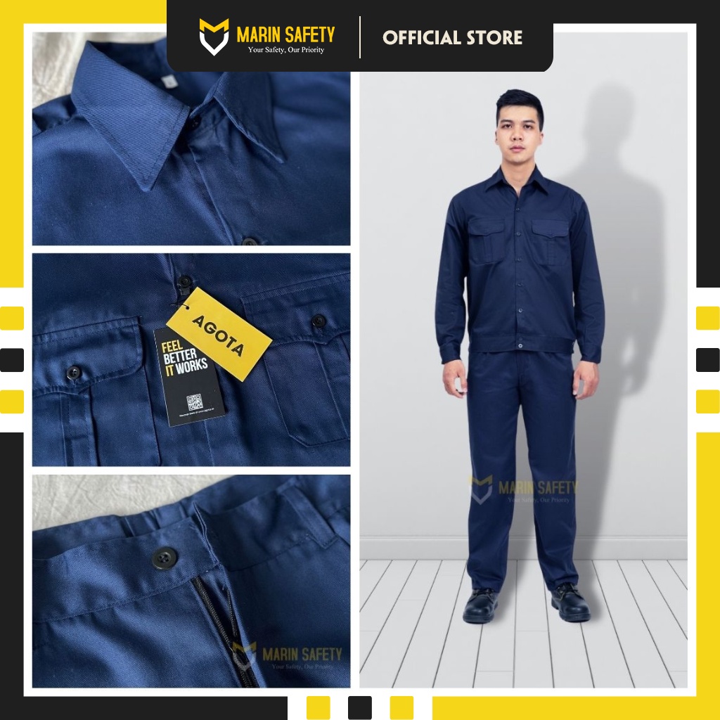 Quần áo bảo hộ lao động thương hiệu AGOTA TT21 vải kaki 2/1 màu tím than, đồng phục cho công nhân kỹ sư ngành nghề