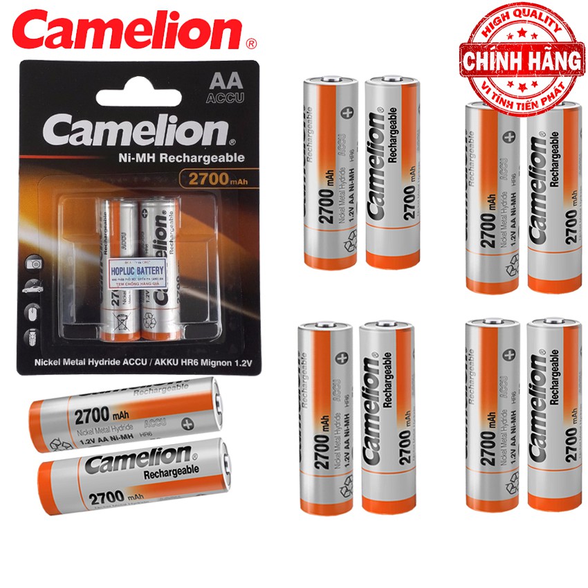 🌟CHÍNH HÃNG 🌟 Vỉ 2 Pin Sạc AA (2A) Camelion Ni-MH Rechargeable Accu 2700mAh - 1.2V (Cam)