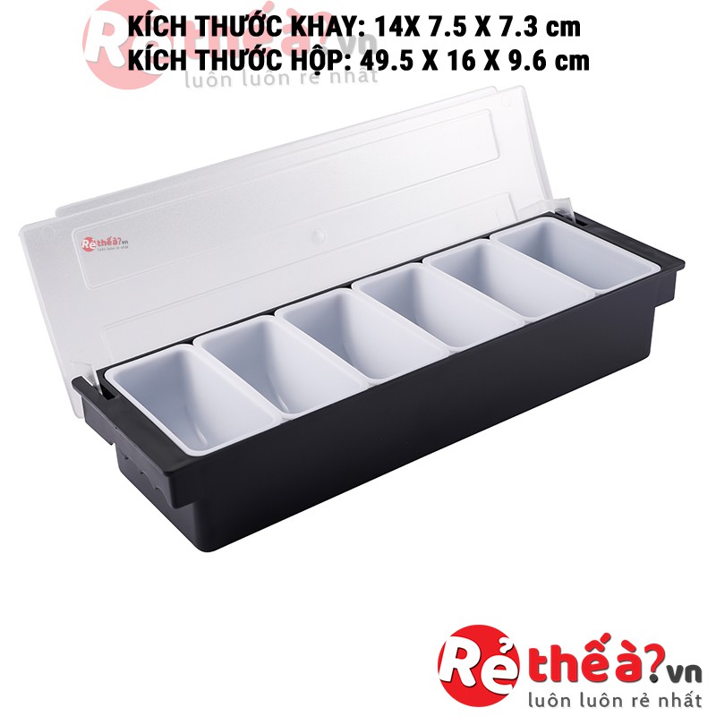  Khay Đựng Topping 6 Ngăn Nhựa Chuẩn - Hộp đựng nguyên liệu sạch và gọn