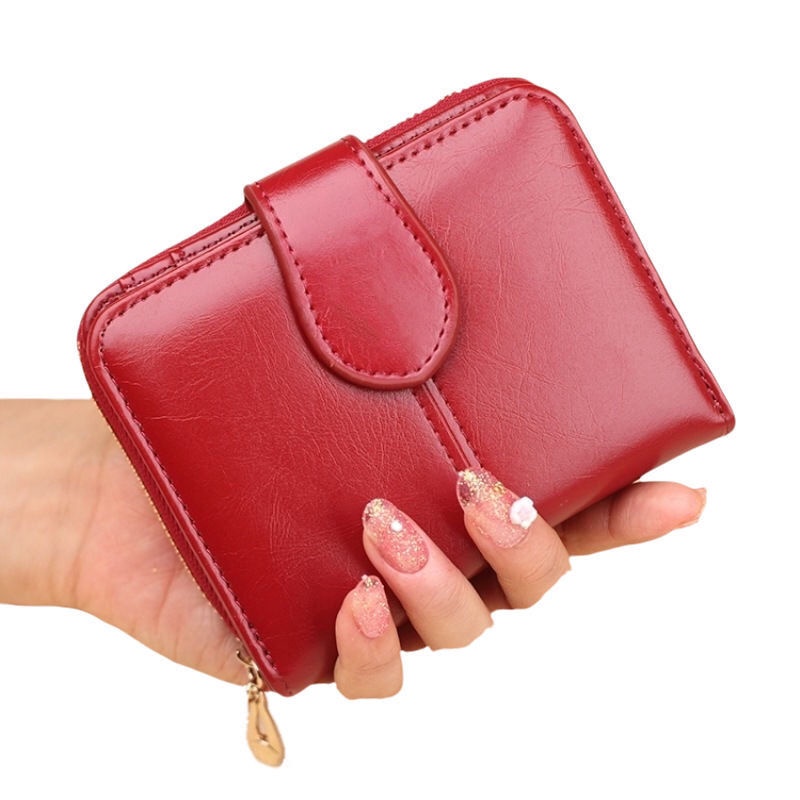 Ví Da Sáp Dầu Dáng Ngắn Mỏng Hai Ngăn Đựng Tiền Xu Cho Nữ Sinh _ Nn j beauty