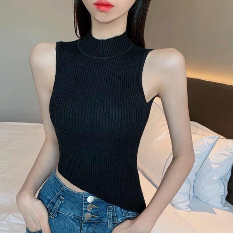 Áo Thun Dệt Kim Không Tay Dáng Ôm Thoáng Khí Thoải Mái Cho Nữ