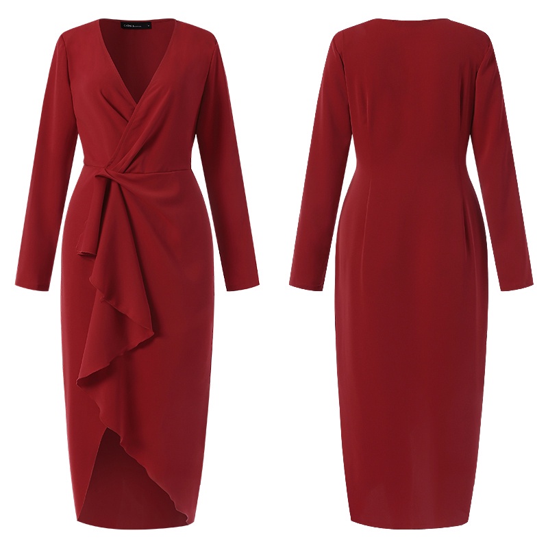 Đầm dài Celmia cổ chữ V dài tay thanh lịch cho nữ