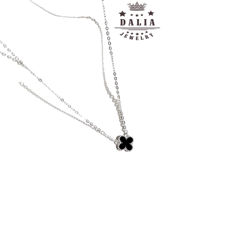 Dây chuyền bạc ta DaLiA Jewelry cỏ 4 bốn lá đen huyền bí