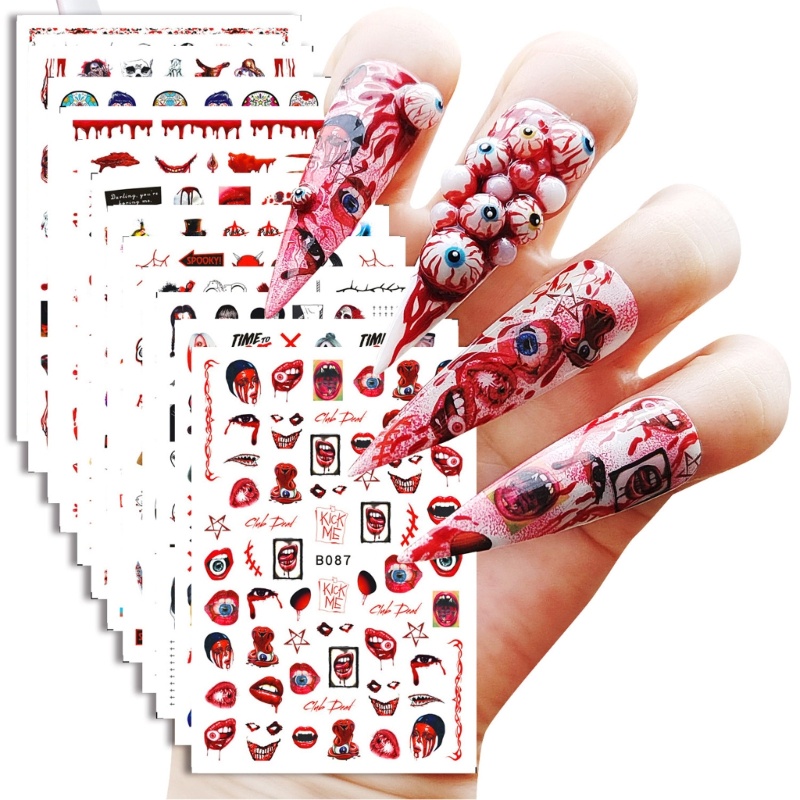 Sticker Dán Móng Nghệ Thuật Họa Tiết Halloween Kinh Dị