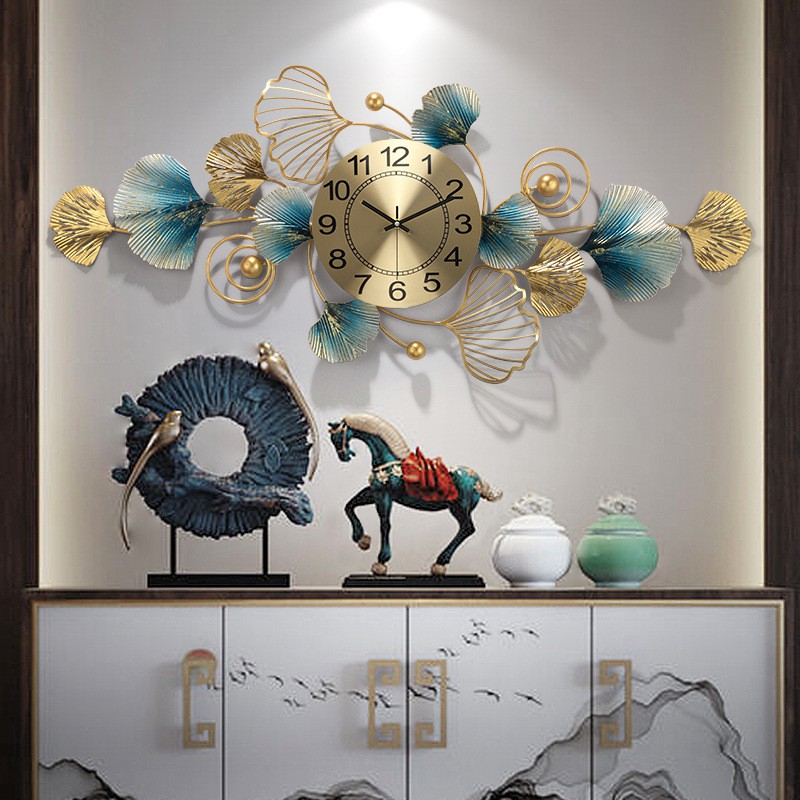 Tranh sắt, đồng hồ treo tường, đồng hô trang trí lá Gingko decor trang trí phòng khách phòng ngủ sang trọng hiện đại