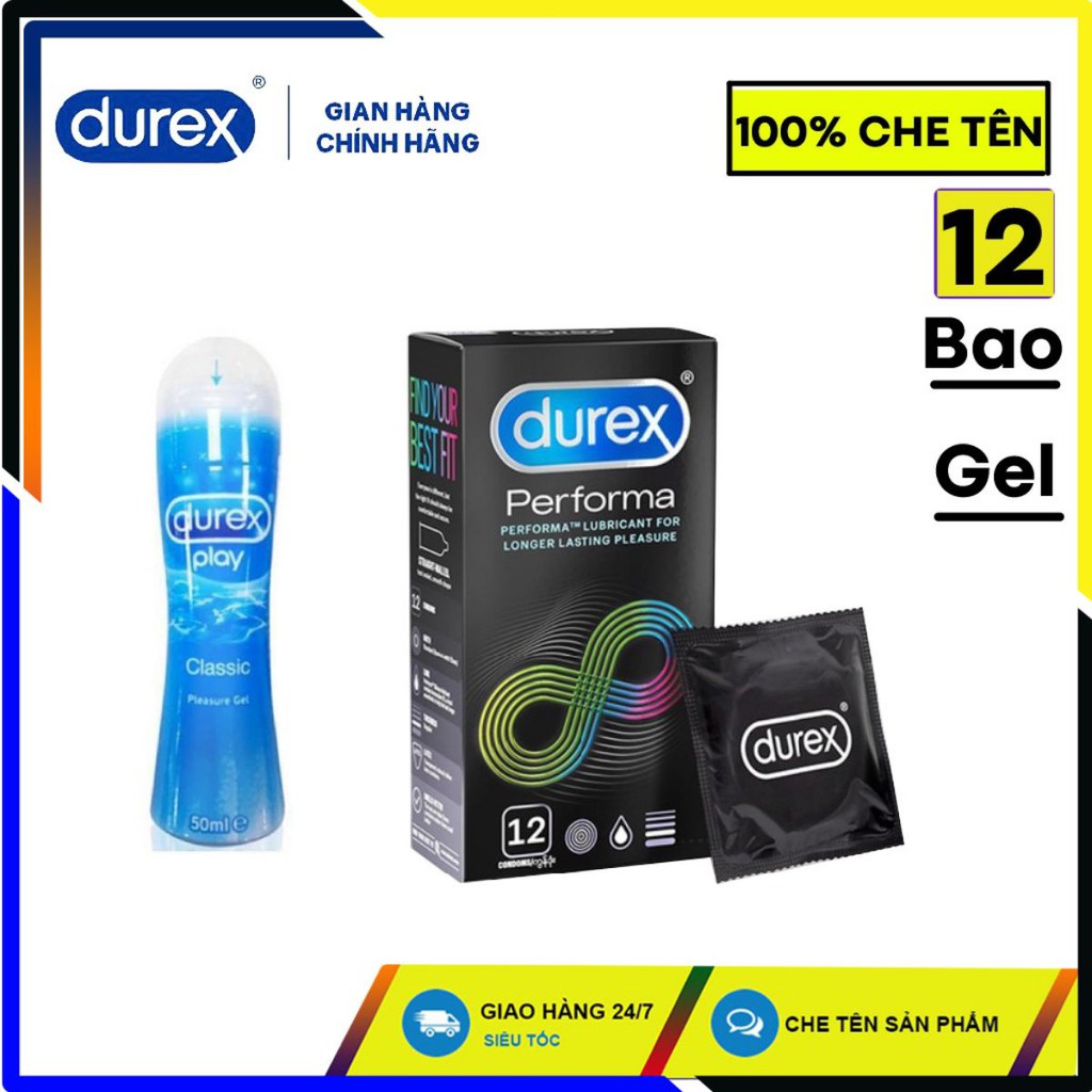 Bộ 2 bao cao su Durex performa 12 bao và Gel bôi trơn Durex Classic