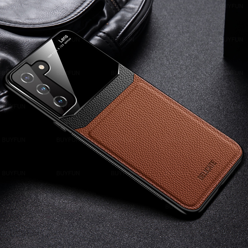 Samsung Galaxy S 20 21 22 S20 S21 FE S22 Ultra Plus Pro Case TPU Frame Shockproof  Leather Texture Acrylic Phone Covers