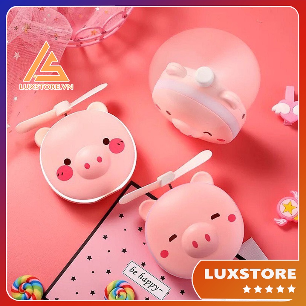 QUẠT MINI HEO HỒNG KIÊM GƯƠNG ĐÈN LED SIÊU XINH – LUXSTORE