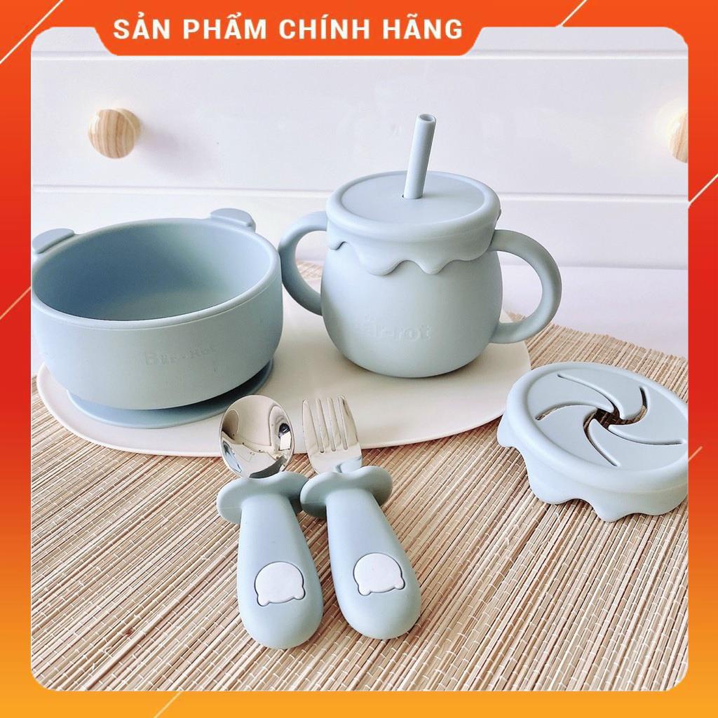 Bát có đế hít Thìa Dĩa Cốc tập hút ăn dặm Bar rot - Sét Thìa Nĩa cao cấp cho bé