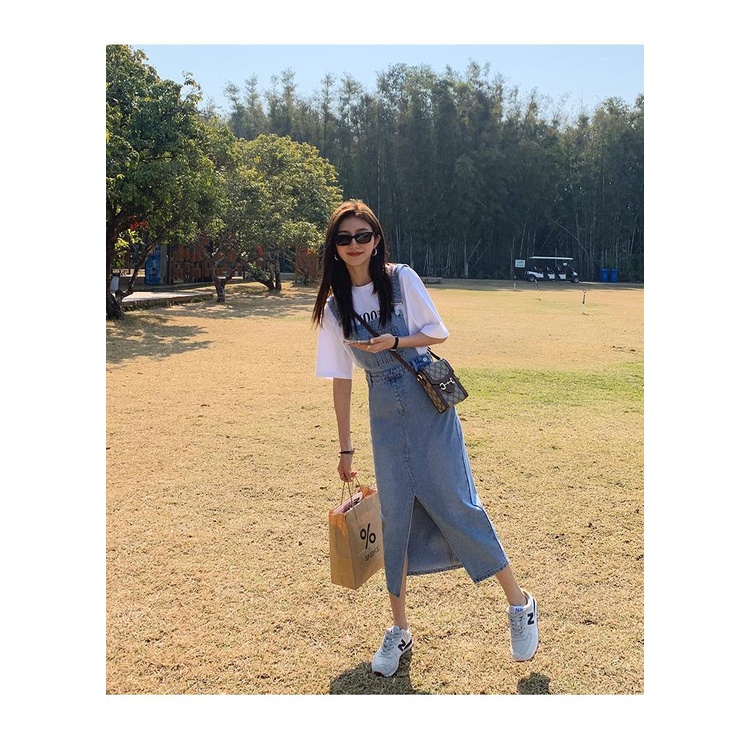 Đầm yếm dáng rộng đơn giản cổ điển phong cách Hàn Quốc