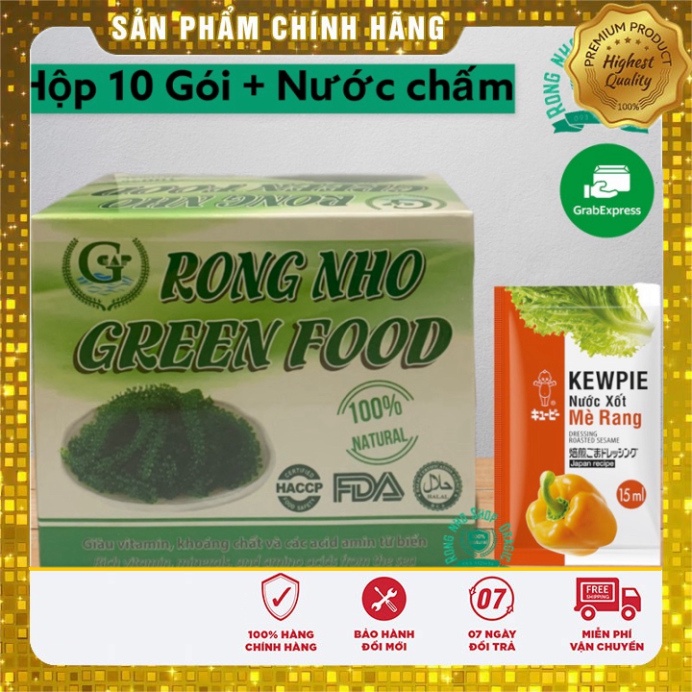 Nguyên Hộp 200gr (10Gói) Rong nho tách nước cao cấp Green food + Tặng 1 Gói sốt mè rang 15ML
