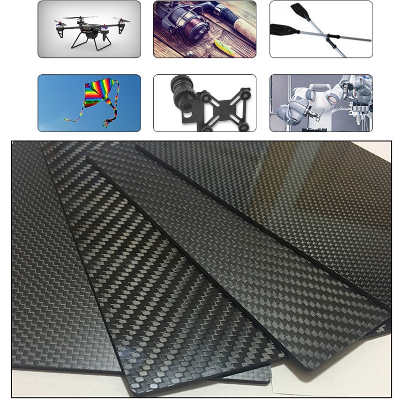 Tấm Sợi Carbon 3K Kích Thước 300 X 200MM 250X250MM 0.5/1.0/1.5/2.0/3.0/4.0/5.0mm Chất Lượng