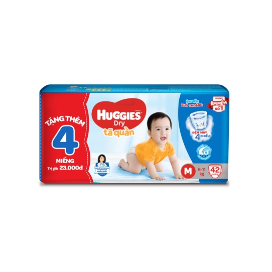 [Tặng 4 Miếng] Tã Quần Huggies Jumbo Size M 42 Miếng