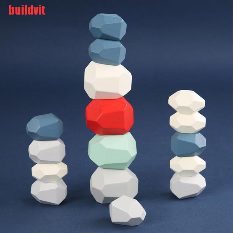 {buildvit}Wooden Stones Montessori Toy Creative Stacking Rainbow Game Jenga Set YFV