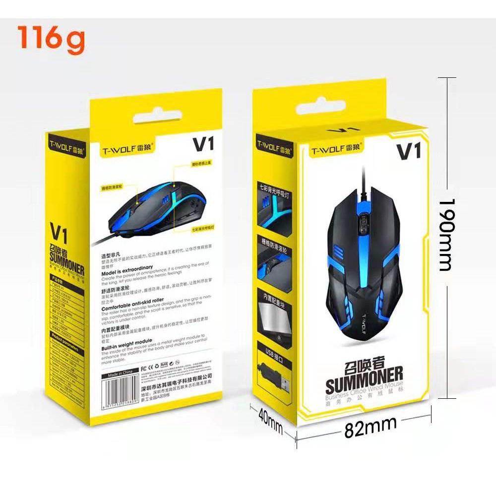 bền❁㍿Chuột Máy Tính Chơi Game T-WOLF Có Dây cắm USB Kèm Đèn Led Nền Dành Cho PC Laptop