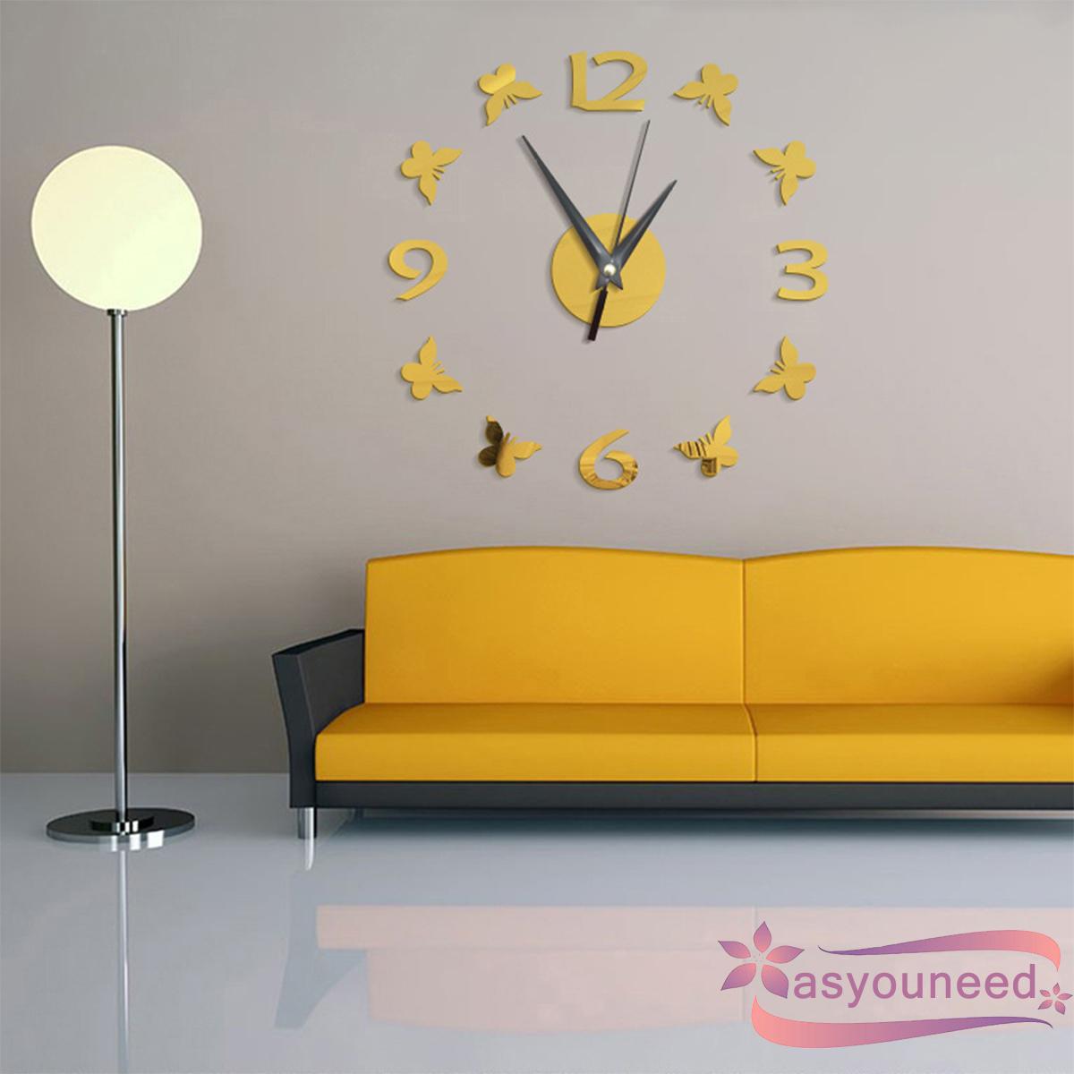 Đồng Hồ Dán Tường Acrylic Thiết Kế Hình Bướm Kiểu Châu Âu Chất Liệu Acrylic