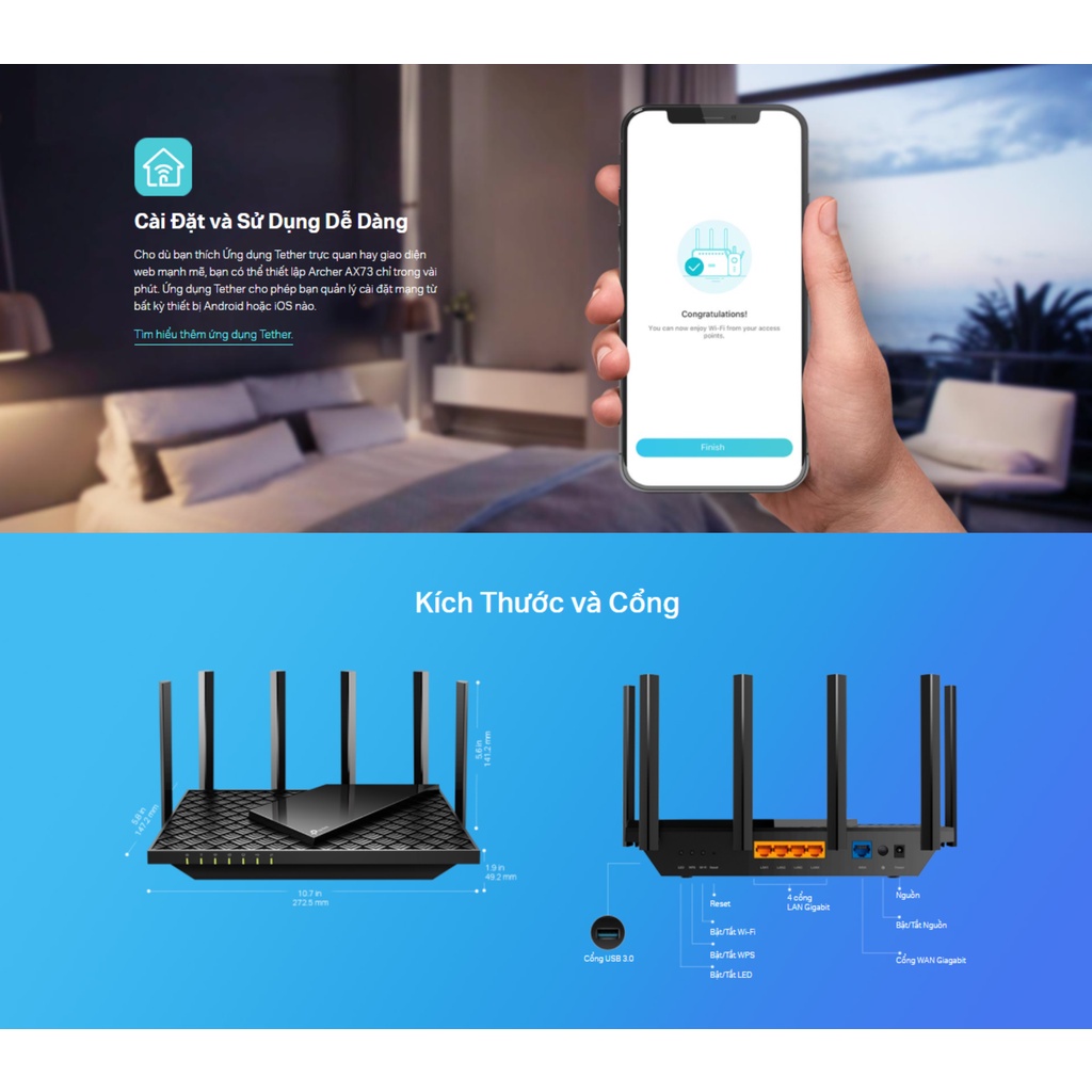 [Chính Hãng] Phát WiFi 6 Tp-Link Archer AX73 One Mesh AX5400 Gigabit