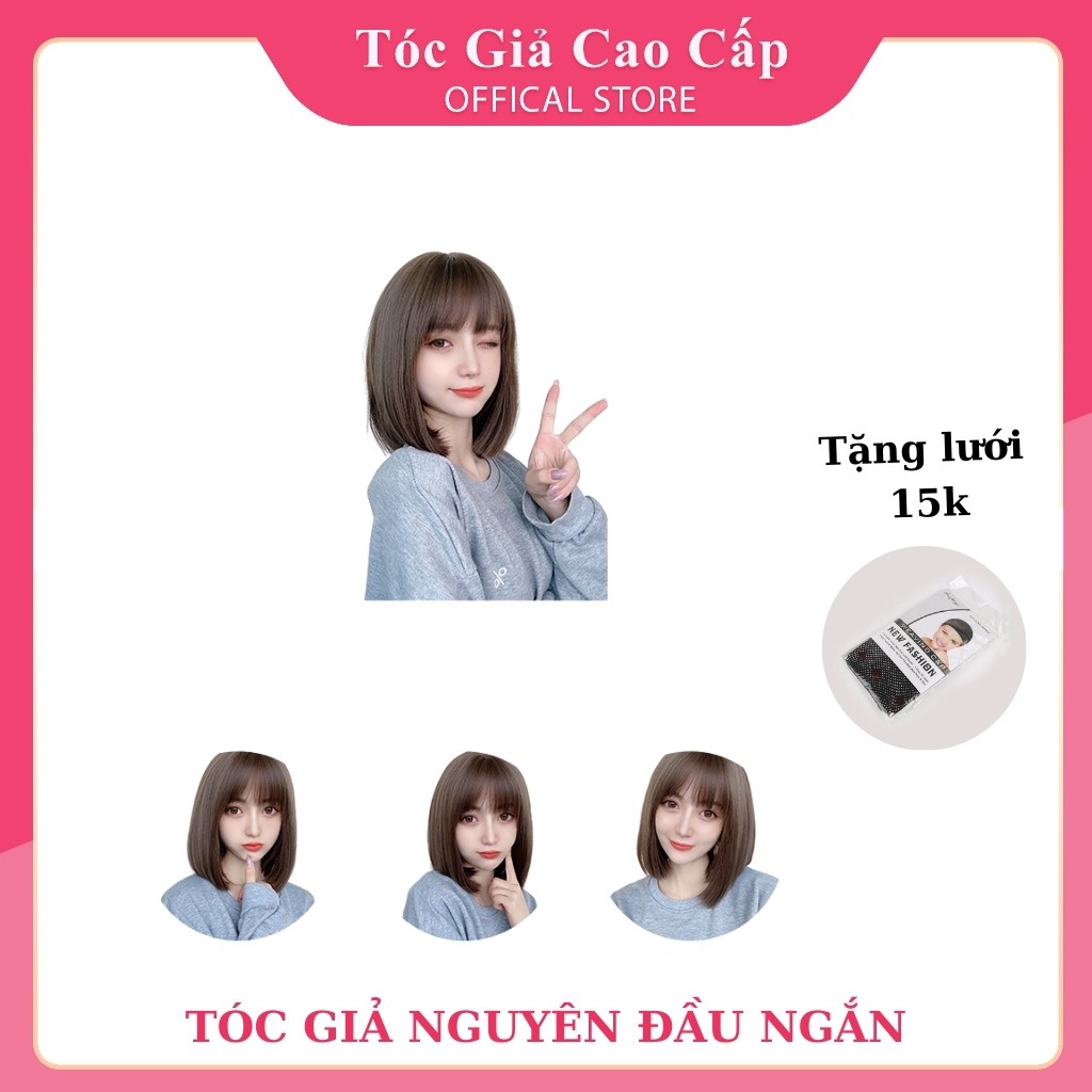 Tóc giả nữ nguyên đầu ngắn đẹp, 31cm, tặng kèm wig, BHT3030