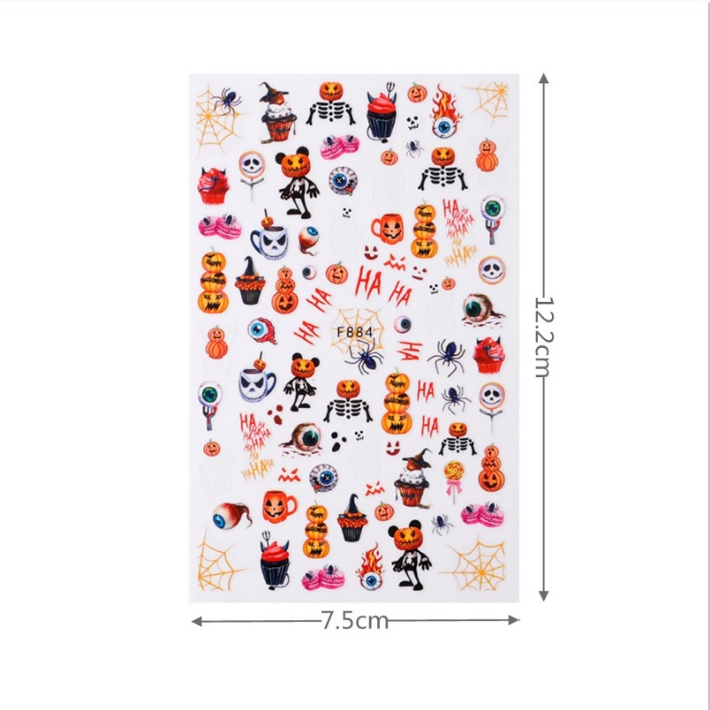 1 Tấm Sticker Dán Móng 3D Họa Tiết Halloween Chống Nước Tự Dính Hình Đầu Lâu Bí Ngô Nơ Hoạt Hình Trang Trí Móng Tay DIY