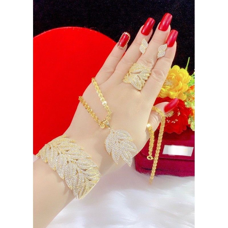 Set bộ trang sức kiểu chiếc lá màu vàng 18 cao cấp cực đẹp