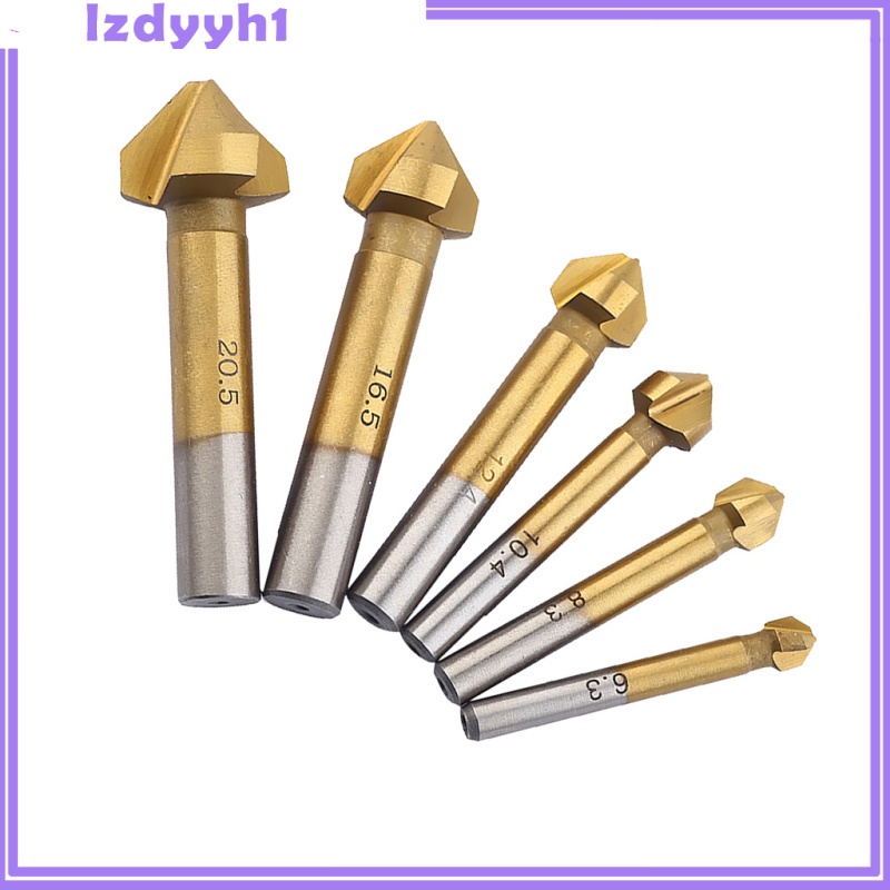 JoyDIY  6pcs 6.3mm-20.5mm Titanium Countersink Steel 90 Flute Chamfer Drill Bit