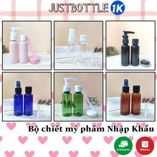 BỘ CHIẾT MỸ PHẨM DU LỊCH 4 MÓN 50ml túi Zip Nhập Khẩu 🍀 VỎ CHAI LỌ NHỰA PET Nhỏ Trong suốt Hồng Nâu Đen Trắng Xanh