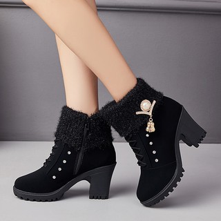 Giày boot nữ đế vuông S105 (Đen) MK MAIKA