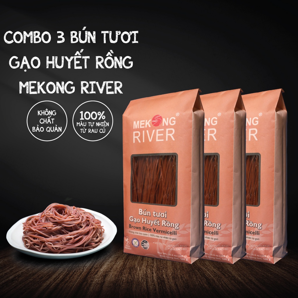 Combo 3 Bún tươi sấy khô gạo Huyết Rồng MEKONG RIVER - 900g