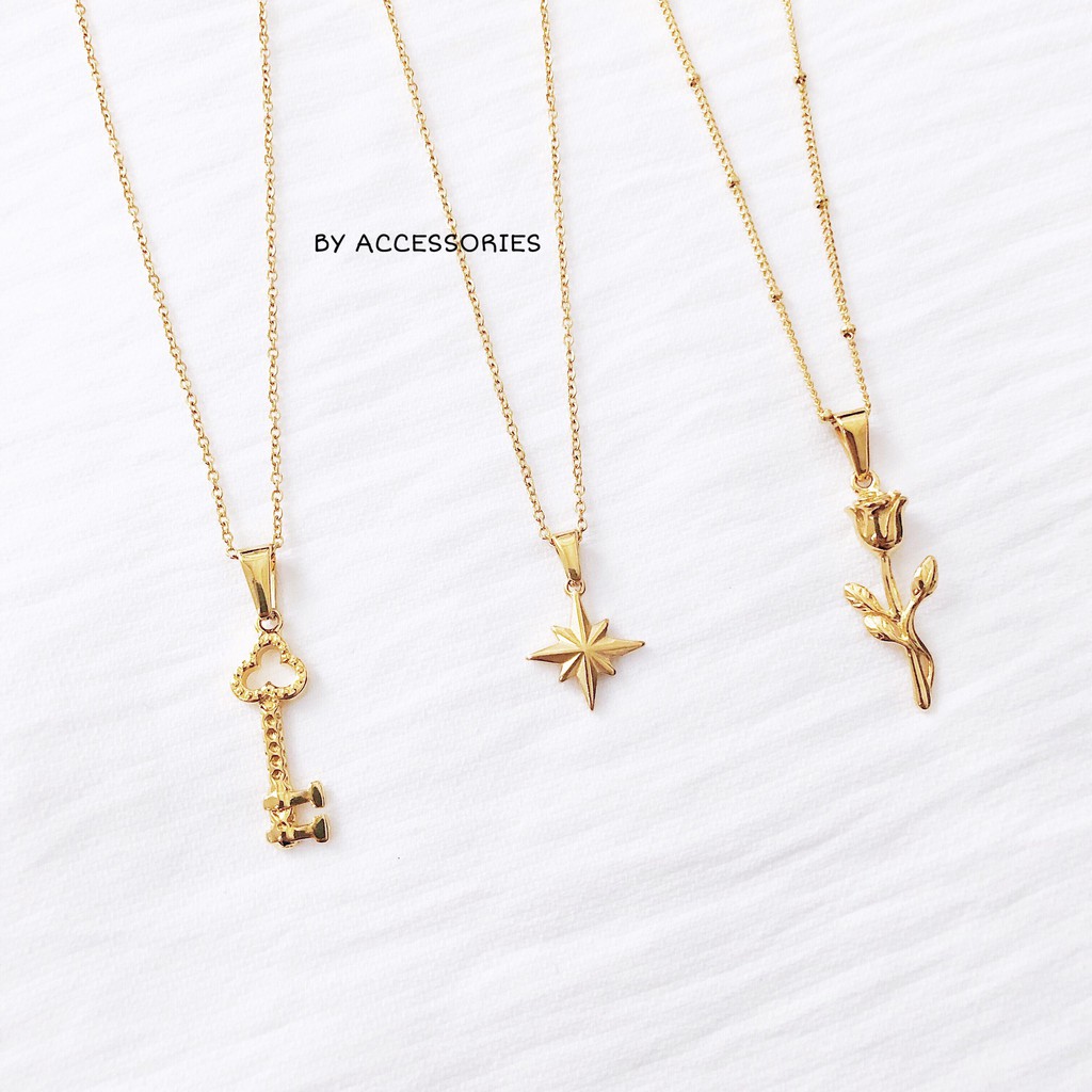 Dây chuyền titan hoa hồng - chìa khóa - ngôi sao không gỉ