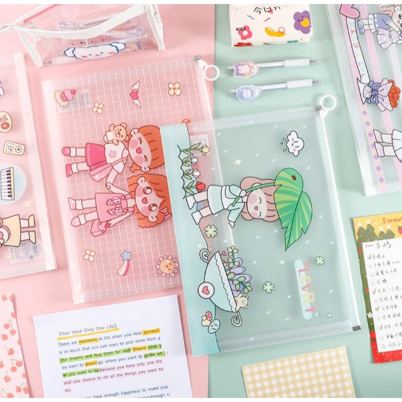 TÚI ZIP A5 CUTE CÓ ĐÁY/ KHÔNG ĐÁY  (24cm) CHỐNG NƯỚC- ĐỰNG BÚT HAY STICKER, ĐỒ DÙNG NHỎ NHỎ.