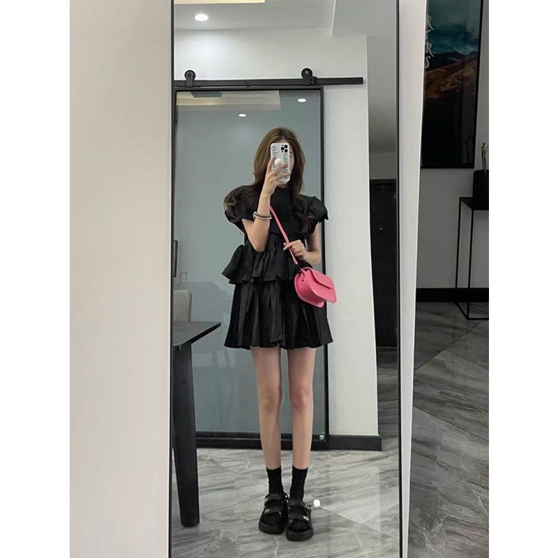 Váy babydoll Đầm Tầng Tay Xếp Nếp Màu Trơn Dễ Thương Thời Trang Mùa Hè 2022 Cho Bạn Gái