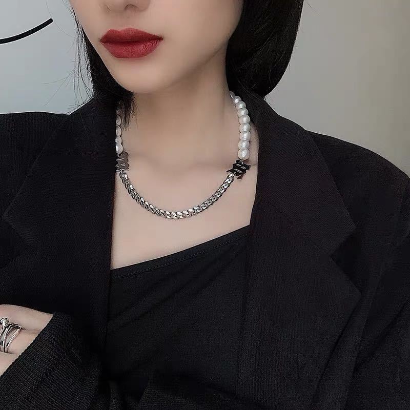 IF ME Vòng cổ mặt chữ đính ngọc trai giả sang trọng cho nữ