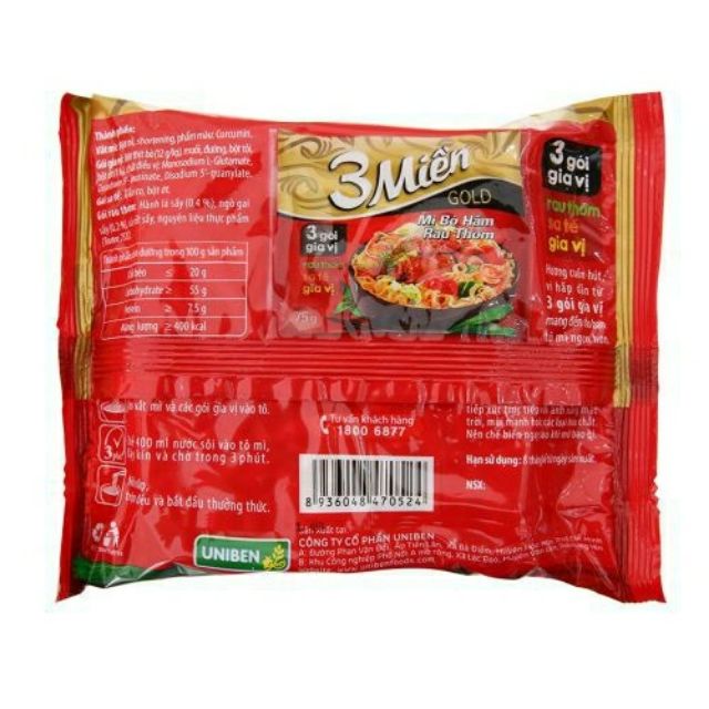mỳ tôm 3 miền bò hầm rau thơm (thùng 30 gói * 75g)