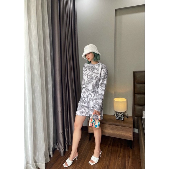 Set bộ thun da cá nữ hoạ tiết dài tay. Hình thật shop chụp
