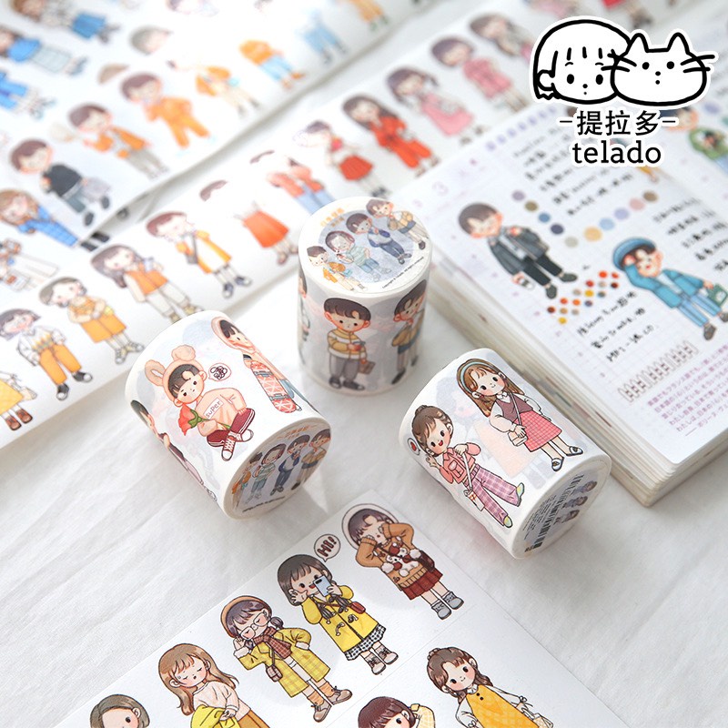 Sticker Washi Tape Hình Cô Gái Dễ Thương Lẻ 10 Bé Gái Dễ Thương