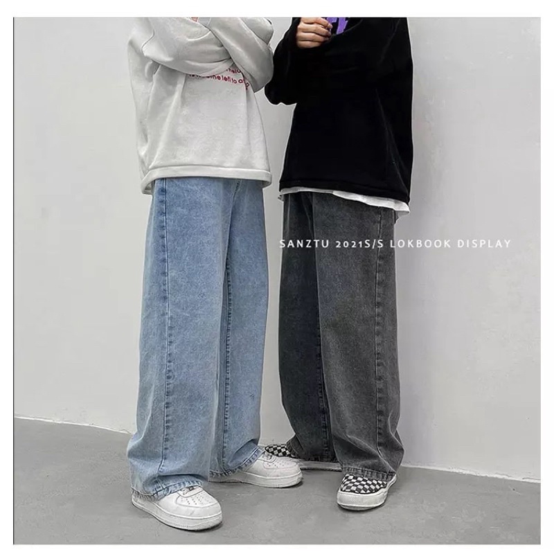 QUẦN JEANS BAGGY ỐNG RỘNG-DÁNG SUÔNG PHONG CÁCH HÀN QUỐC-THỜI TRANG UNISEX-có size Nam Nữ phối đồ siêu đẹp màu xanh xám