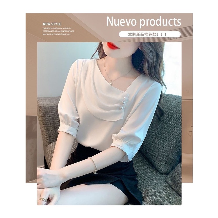 Áo chiffon thời trang hè 2022 tay ngắn dành cho nữ phong cách Pháp