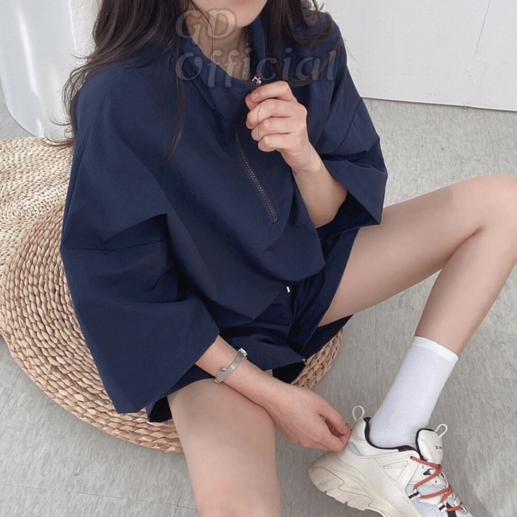 N3|Set bộ thể thao, mặc nhà mùa hè nữ năng động gồm áo phông và quần short ngắn màu xanh, xám, kaki GD Official