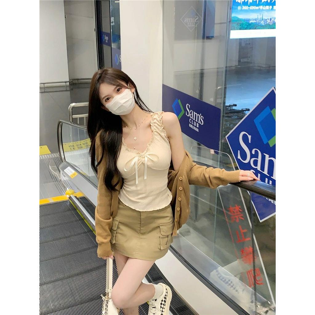 Xiaozhainv Áo Tank Top Hai Dây Thắt Nơ Phong Cách Hàn Quốc Thời Trang Mùa Hè Cho Nữ