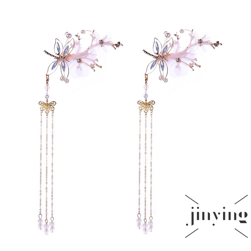 GETNOIVAS Kẹp tóc dài tua rua hình chuồn chuồn và bươm bướm đính đá cổ điển duyên dáng cho nữ