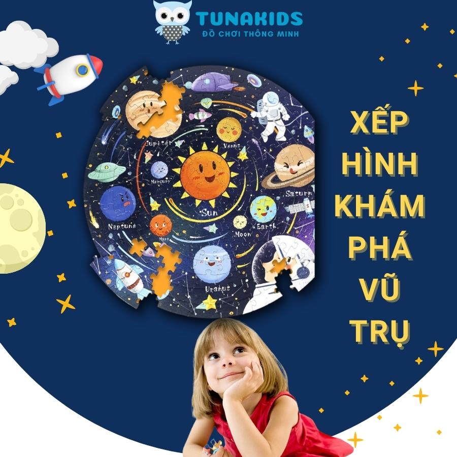 Đồ chơi xếp hình 150 miếng hộp tròn puzzle cao cấp cho bé tìm hiểu và khám phá vũ trụ TunaKids