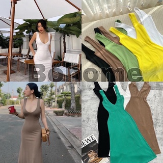 BOHOME- Đầm cổ V dáng maxi ( đen,trắng,nâu,xanhmin)