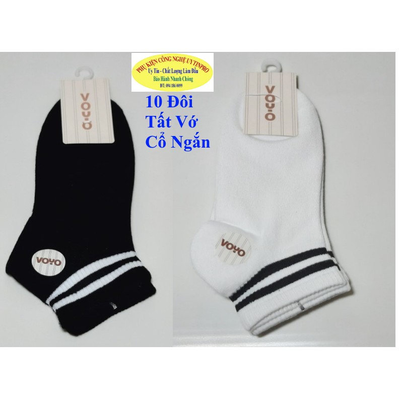 10 ĐÔI TẤT VỚ CỔ NGẮN Hai sọc ngang ở cổ vớ Chất liệu thun cotton Êm mát Thấm hút mồ hôi Nhãn hiệu Voyo