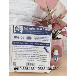 Gạc PTOB Cản quang vô trùng 30cm x 40cm x 8 lớp ( 5 miếng)