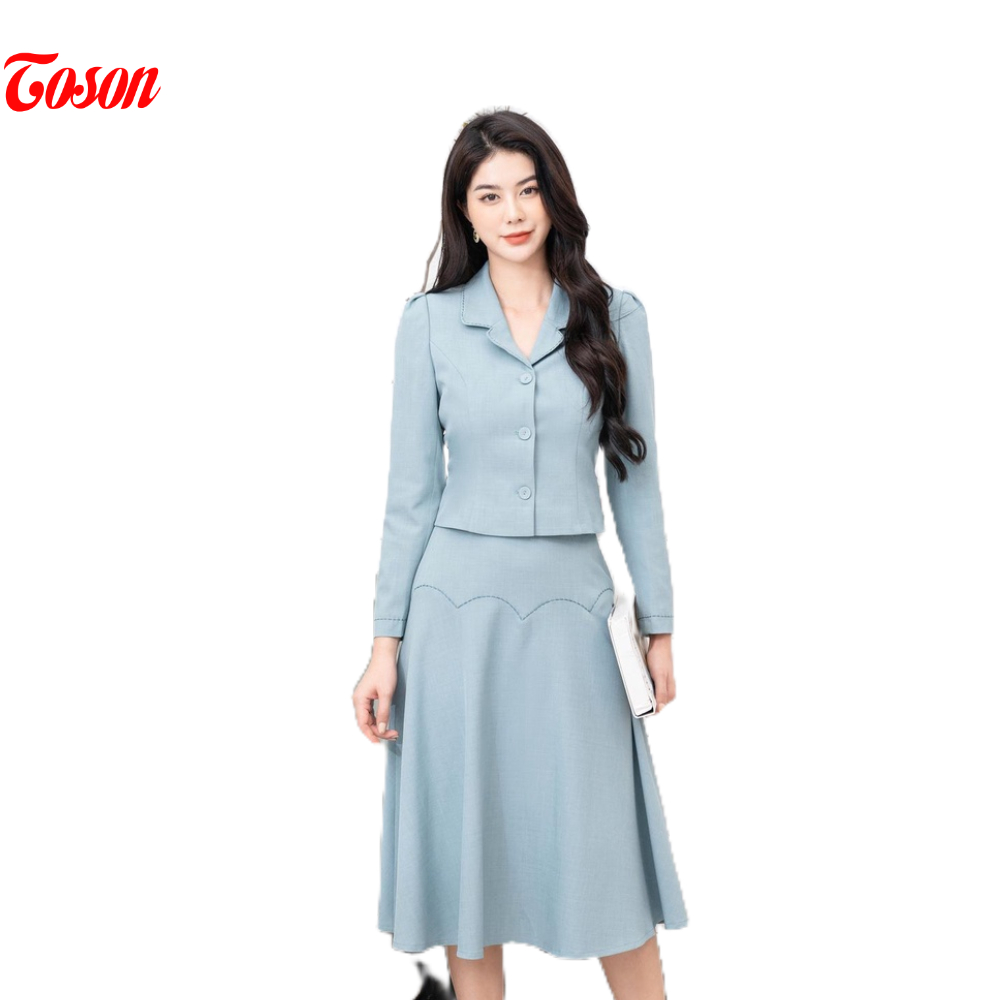 Bộ đồ vest xanh ngọc tuýp sy: Vest cỏ ve bầu+chân váy xòe (Limited) Toson B8363X82