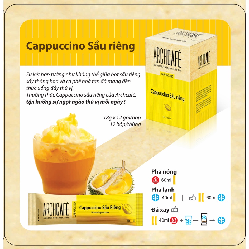 Archcafe cappuccino Sầu riêng thơm ngon đặc biệt hộp 12 gói