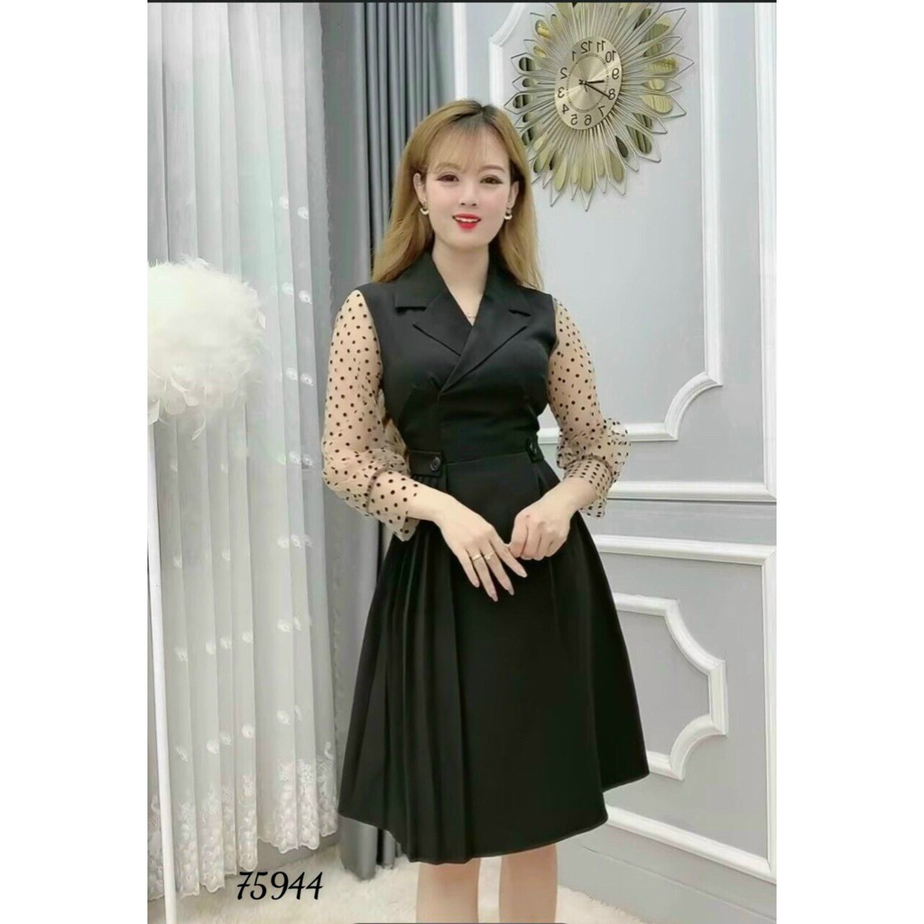 ĐẦM XÒE DỰ TIỆC TAY DÀI CHẤM BI CỰC HOT SIÊU XINH ĐẸP